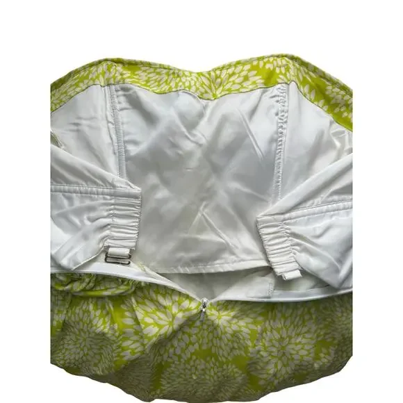 Shoshanna 100% Silk Dress Short Floral Boho Strapless Flowy Lime Neon Green Sz 6 - Picture 9 of 14